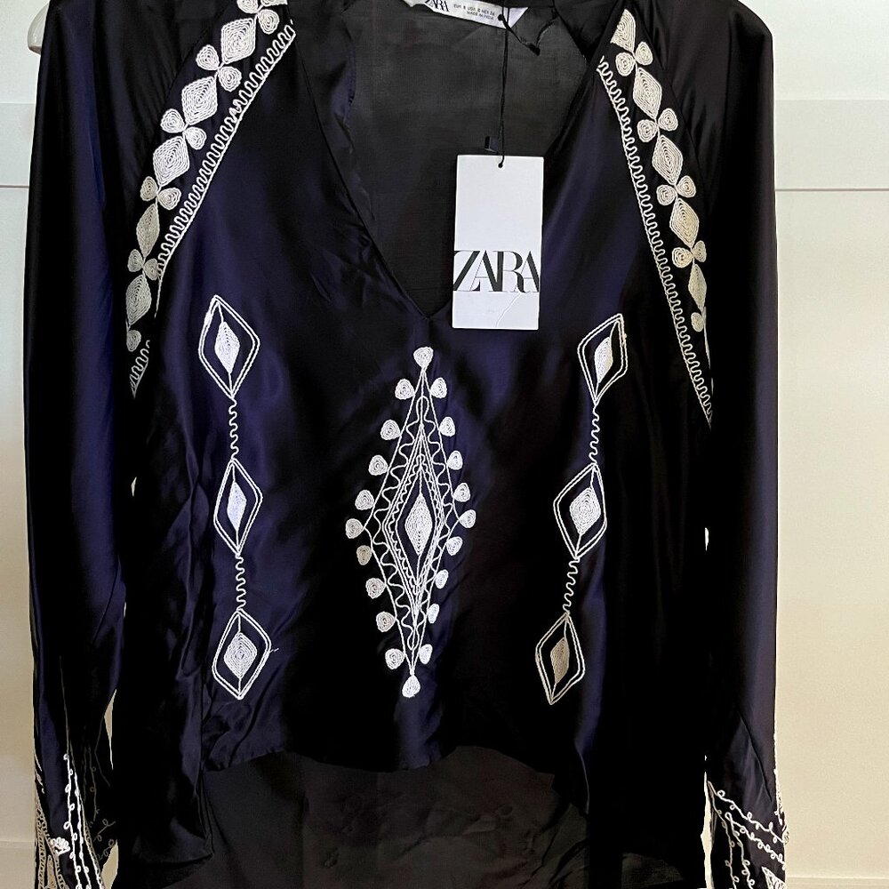 BNWT ZARA Bohemian embroidered jet black beauty (S) - Picture 2 of 7